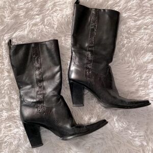 ANTONIO MELANI Black Heeled Boots with Chunky Heel and Pointed Toe